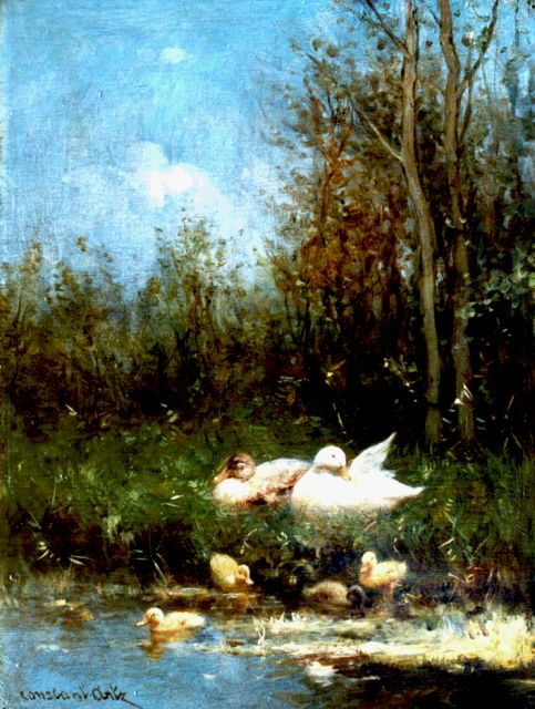 Constant Artz | Ducklings watering, oil on panel, 23.7 x 17.9 cm, signed l.l.