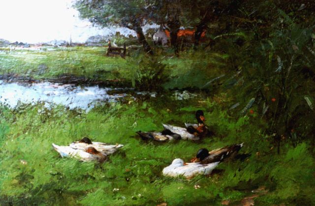 Frans Helfferrich | Ducks by a pond, oil on panel, 18.7 x 27.1 cm, signed l.l.