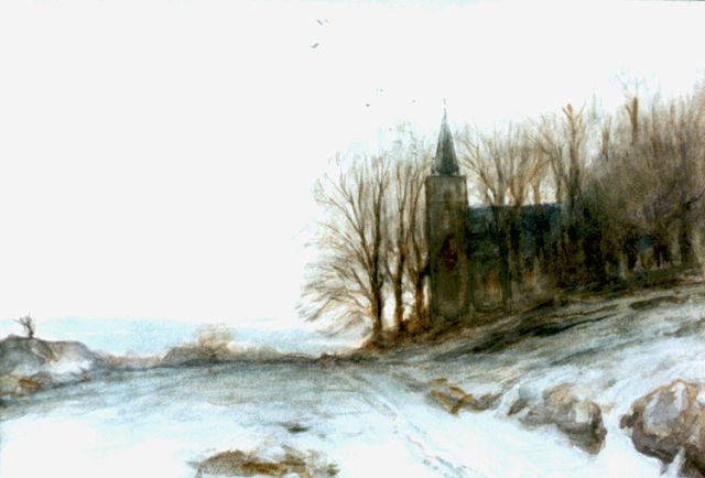 Louis Apol | A church in a winter landscape, watercolour on paper, 24.0 x 34.5 cm, signed l.l.