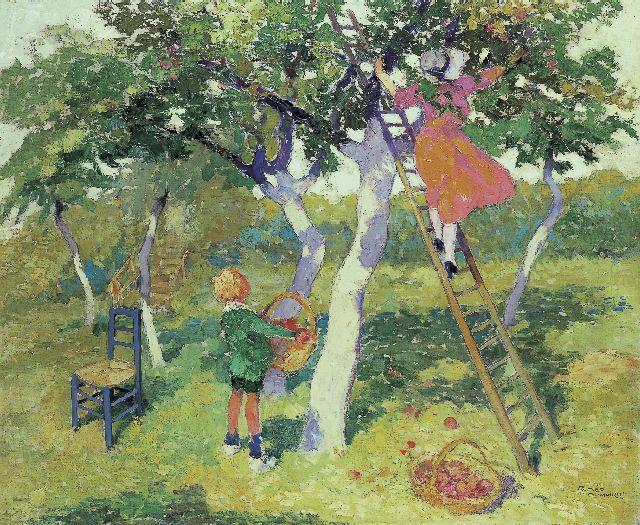 Roméo Dumoulin | Picking apples, oil on canvas, 70.5 x 85.3 cm, signed l.r.