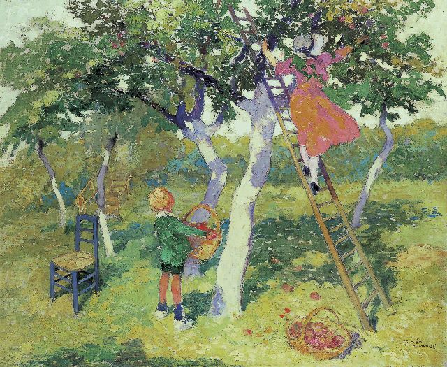 Roméo Dumoulin | Picking apples, oil on canvas, 70.5 x 85.3 cm, signed l.r.