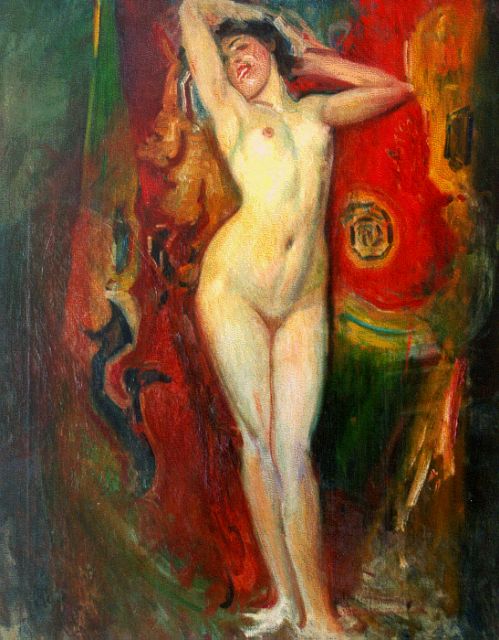 Onbekend | Oriëntaalse danseres, oil on canvas, 81.0 x 65.5 cm, gesigneerd l.o. met monogram and gedateerd '06