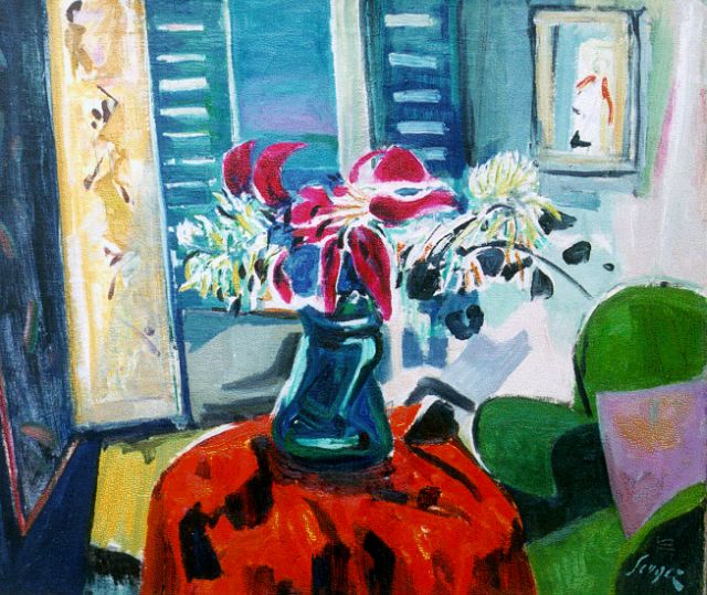 Serger F.B.  | A flower still life, oil on canvas 53.7 x 63.8 cm, signed l.r. and painted in 1956