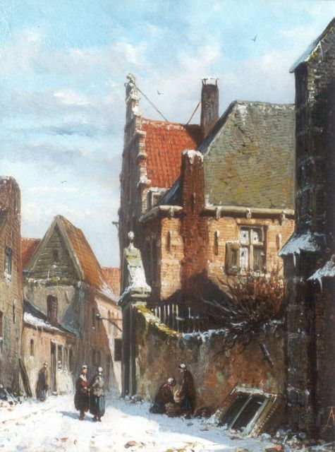 Eversen A.  | A snow-covered town (counterpart of inventory number 7313), oil on panel 19.1 x 14.7 cm, signed l.r. with monogram