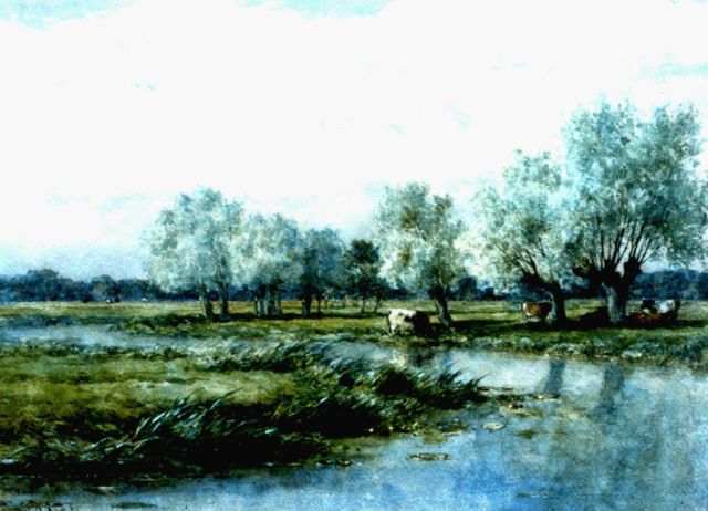 Roelofs W.  | Cows in a polder landscape, watercolour on paper 36.3 x 49.7 cm, signed l.l.