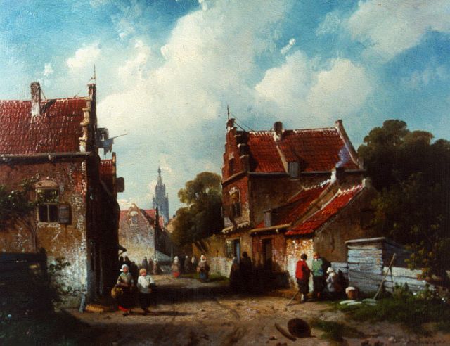 Charles Leickert | Figures in a street, oil on panel, 21.3 x 26.7 cm, signed l.r.