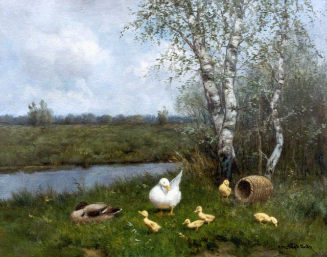 Constant Artz | Ducks on the riverbank, oil on canvas, 40.0 x 50.3 cm, signed l.r.
