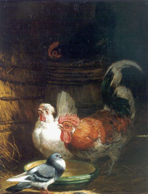 Ronner-Knip H.  | A stable interior with poultry, oil on panel 40.1 x 31.4 cm, signed l.r.