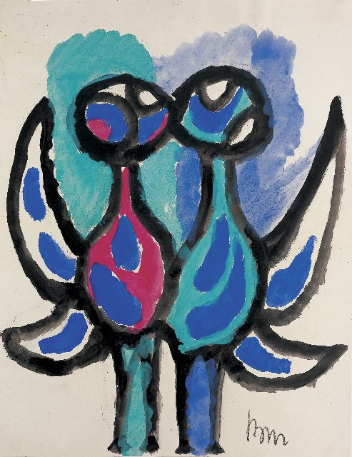 Gerrit Benner | Two birds, gouache on paper, 65.2 x 50.0 cm, signed l.r. and dated between 1956-1958
