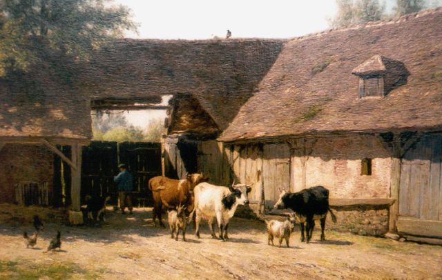 Willem Carel Nakken | A farmstead with cattle, oil on canvas laid down on painter's board, 35.0 x 54.9 cm, signed l.r.
