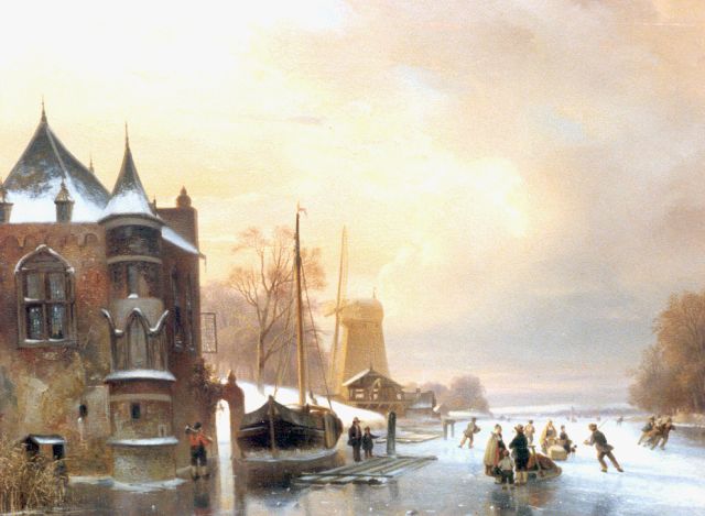 Nicolaas Roosenboom | A winter landscape with skaters on the ice, oil on panel, 49.5 x 63.0 cm, signed l.l.