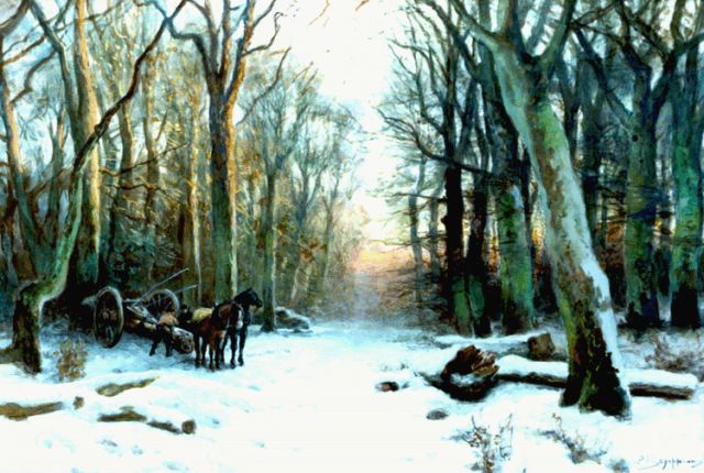 Piet Schipperus | Gathering wood in winter, watercolour on paper, 37.0 x 54.5 cm, signed l.r.