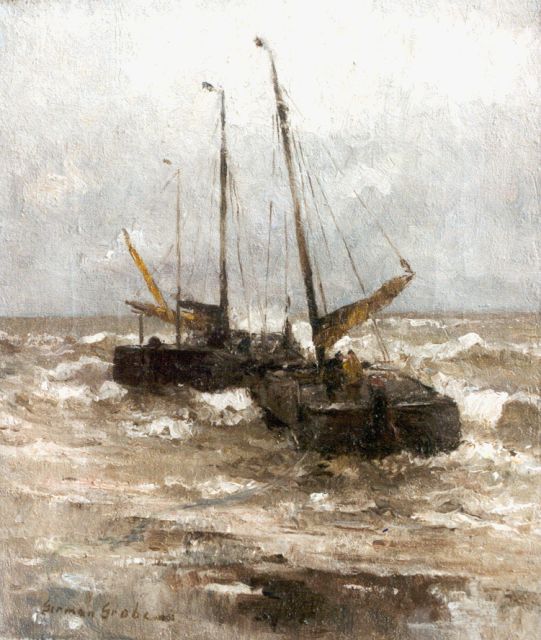 Grobe P.G.  | 'Bomschuiten' setting out for Sea, oil on canvas 40.8 x 34.6 cm, signed l.l.