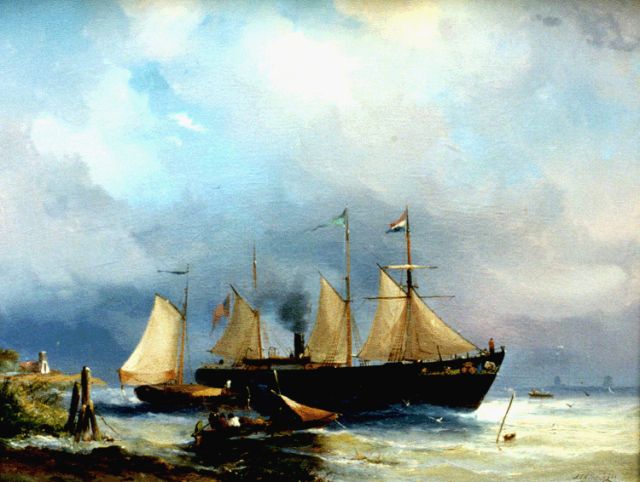 Adrianus David Hilleveld | Shipping setting out, oil on canvas, 47.9 x 63.2 cm, signed l.r. and dated '62