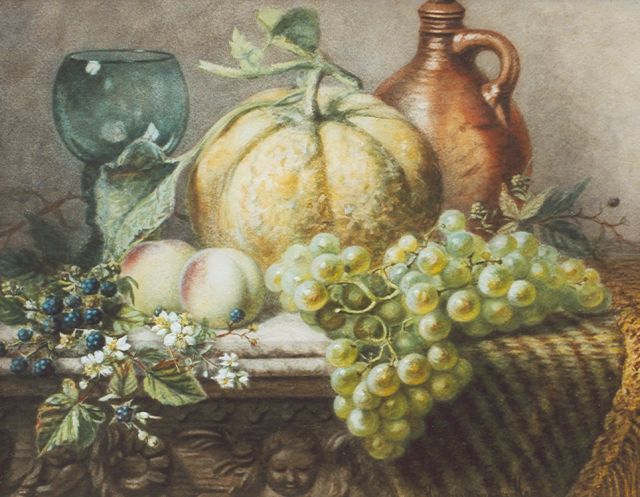 Haas C.P.H. van der | Still life with fruit and a rummer, watercolour on paper 39.1 x 48.8 cm, signed l.r.