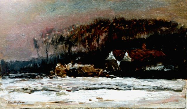 Apol L.F.H.  | A farm in winter, oil on canvas 24.5 x 40.2 cm, signed l.l.