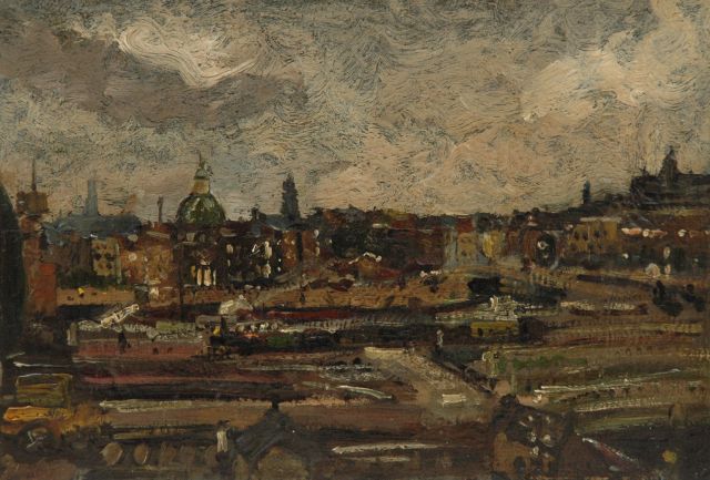 Louise Fritzlin | The railway-yard of Amsterdam Central Station, oil on panel, 20.6 x 29.5 cm