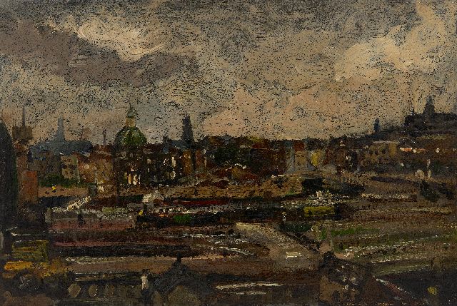 Louise Fritzlin | The railway-yard of Amsterdam Central Station, oil on panel, 20.6 x 29.5 cm, without frame