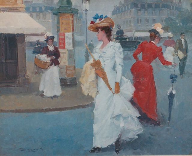 Sagasta | Elegant ladies strolling, oil on canvas, 33.0 x 41.0 cm, signed l.l.