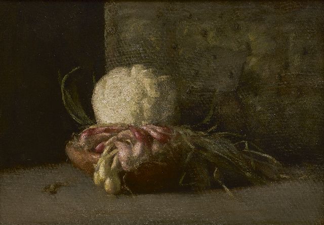 Rueter W.C.G.  | Still life with cauliflower and shallots, oil on canvas 32.0 x 46.0 cm