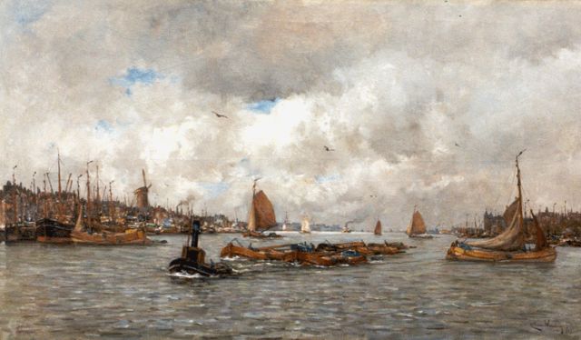 Waning C.A. van | Activities on the river the Maas, Rotterdam, oil on canvas 83.3 x 143.6 cm, signed l.r. and dated 1919