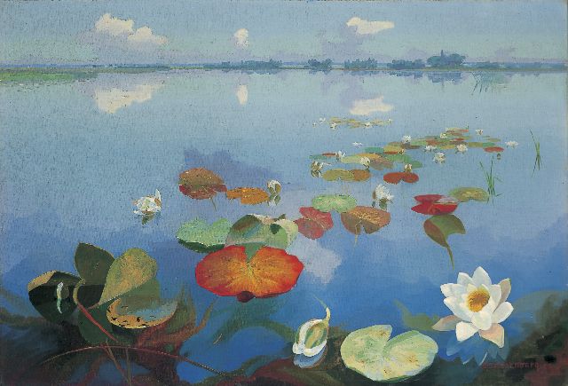 Smorenberg D.  | The Loosdrechtse Plassen with water lilies, oil on canvas 55.0 x 80.4 cm, signed l.r. and dated '23