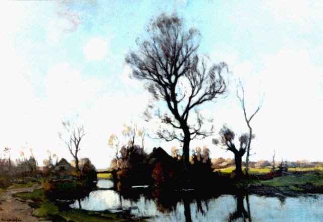 Paul Bodifée | farmhouses along a stream, oil on canvas, 35.7 x 52.2 cm, signed l.l.