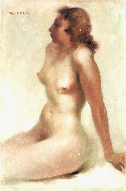 Leduc R.  | A seated nude, oil on canvas 32.6 x 22.0 cm, signed u.l.
