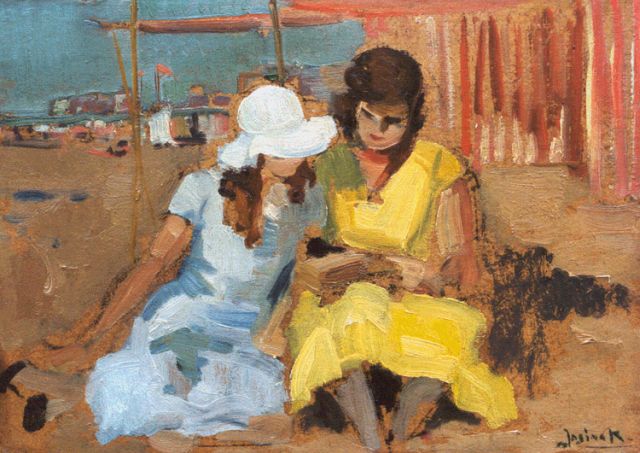 Jos Knap | Women on the beach, 24.6 x 34.9 cm, signed l.r.