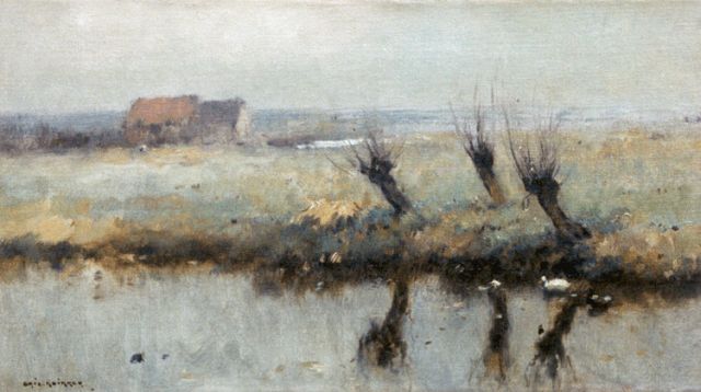 Knikker A.  | A polder landscape, oil on canvas 25.0 x 45.3 cm, signed l.l.