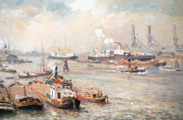 Evert Moll | Harbour activities, Rotterdam, oil on canvas, 40.0 x 60.0 cm, signed l.r.