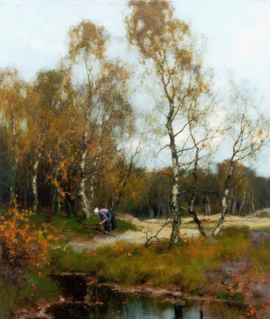 Jan Holtrup | A farmer's wife gathering wood, oil on canvas, 40.2 x 34.8 cm, signed l.l.
