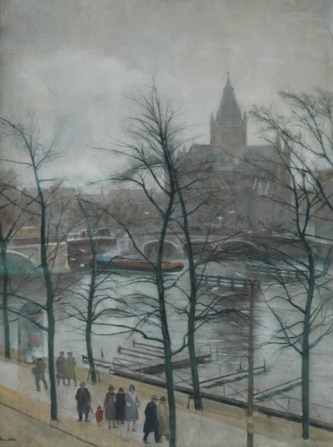 Krabbé H.M.  | View of the Amstel, with the St. Willibrord beyond, Amsterdam, watercolour on paper 88.5 x 67.0 cm, signed l.l.