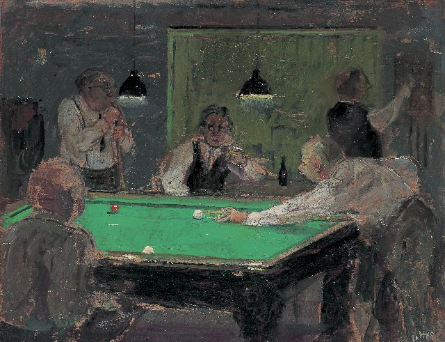 Kamerlingh Onnes H.H.  | Playing billiards, 33.2 x 42.2 cm, signed l.r. with monogram and dated '71