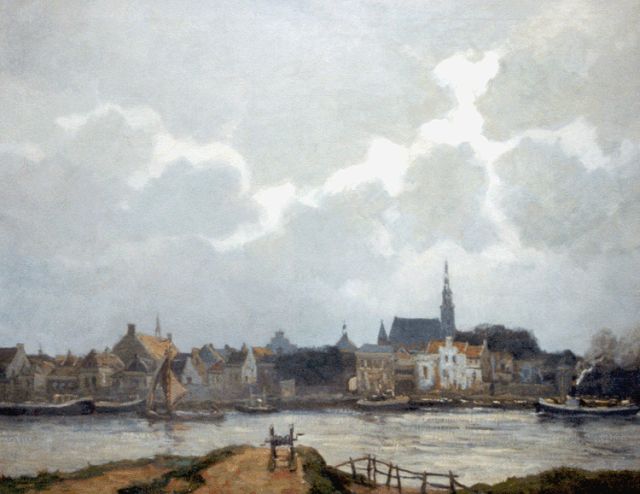 Waning G.M.W.F. van | A Dutch town along a waterway, oil on canvas 80.5 x 100.2 cm, signed l.r.