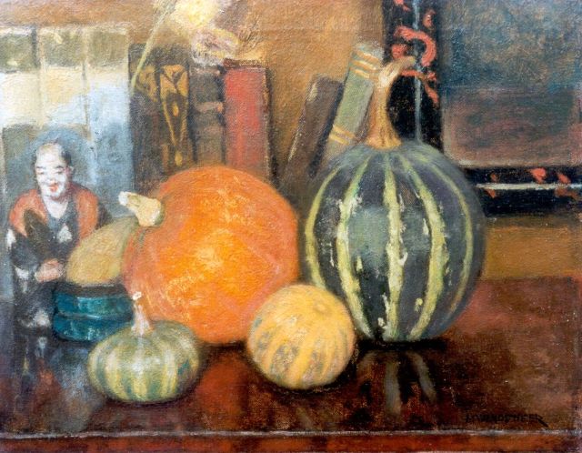 Wandscheer M.W.  | Still life with gourds, oil on canvas 22.3 x 28.3 cm, signed l.r.