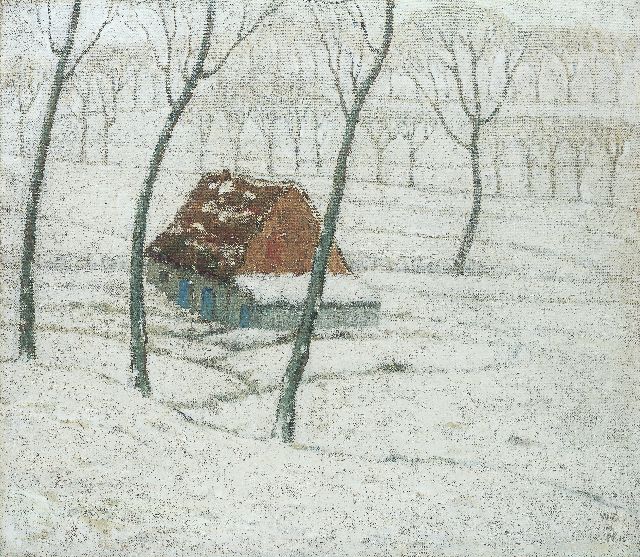 Degouve de Nuncques W.  | A farm in a winter landscape, oil on canvas 49.0 x 56.0 cm, signed l.r. with monogram and dated '12
