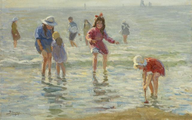 Ben Viegers | Children playing, oil on canvas, 28.0 x 44.4 cm, signed l.l.