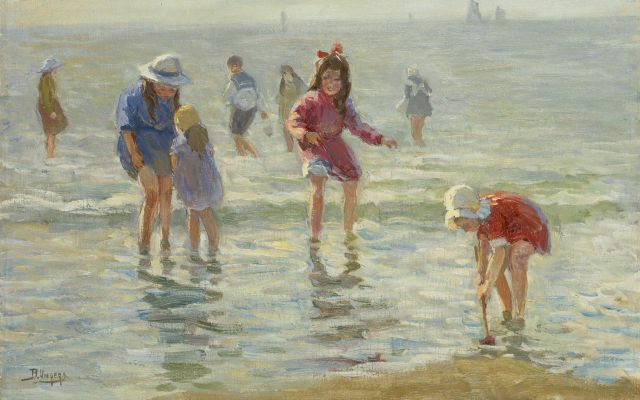 Viegers B.P.  | Children playing, oil on canvas 28.0 x 44.4 cm, signed l.l.