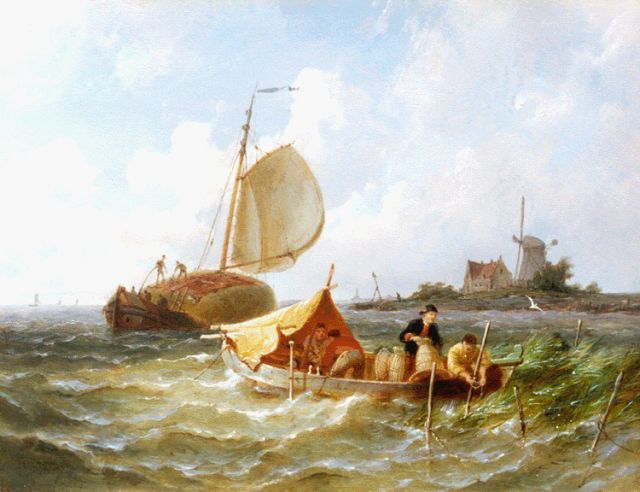 Pieter Cornelis  Dommershuijzen | Haybarges on the Zuiderzee, oil on panel, 19.4 x 25.4 cm, signed l.l. and dated '87