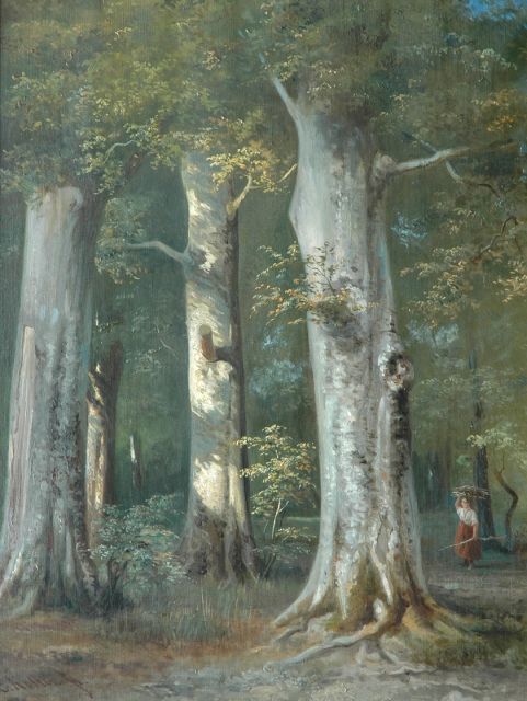 Koster E.  | A country girl in the forest, oil on canvas 67.4 x 53.0 cm, signed l.l.