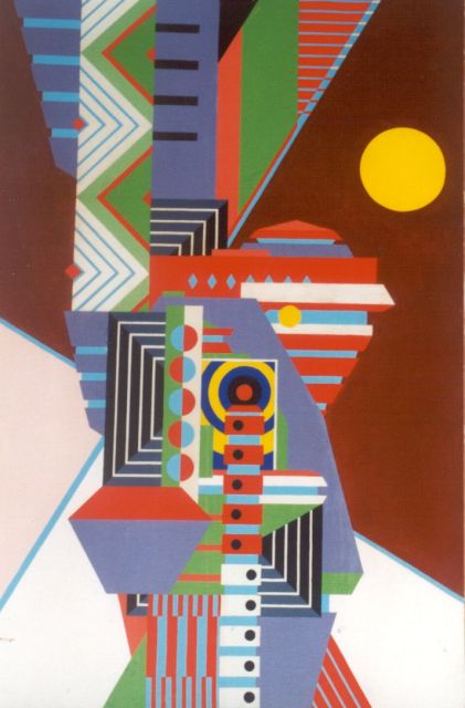 Justice J.  | Composition, oil on canvas laid down on panel 96.7 x 65.0 cm, signed l.l.