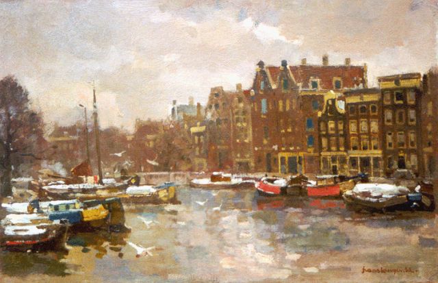 Frans Langeveld | Moored boats, Amsterdam, oil on canvas, 40.5 x 60.5 cm, signed l.r.