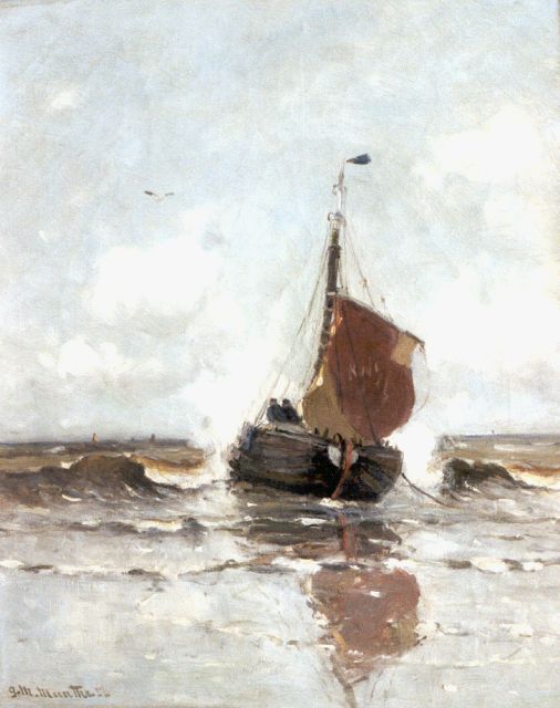 Munthe G.A.L.  | A 'bomschuit' from Katwijk, oil on canvas 50.2 x 40.4 cm, signed l.l. and dated '12