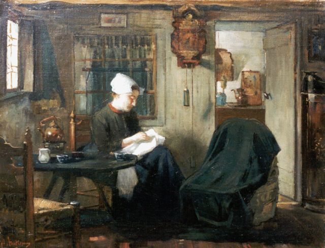 Floris Arntzenius | The seamstress, oil on canvas, 37.2 x 48.0 cm, signed l.l.