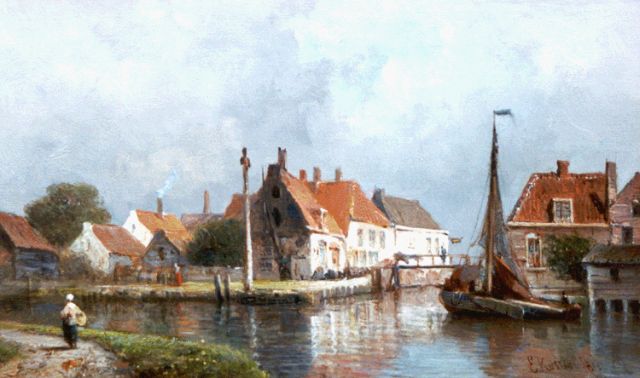 Koster E.  | A view of Spaarndam, oil on panel 18.2 x 30.3 cm, signed l.r. twice