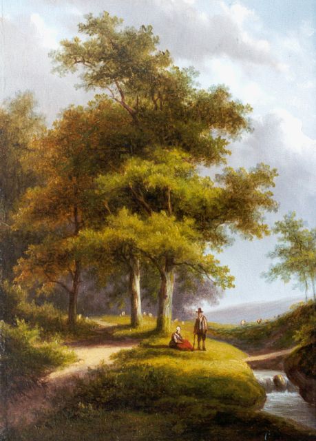 Jan Evert Morel II | Travellers near a stream, oil on panel, 20.4 x 15.1 cm, signed l.l.