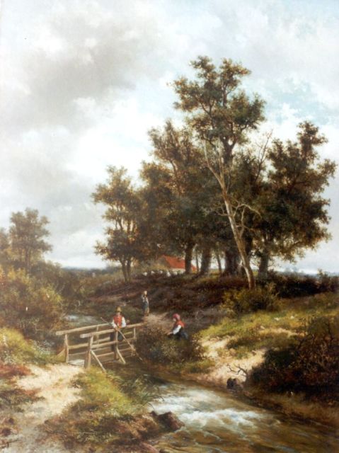 Hulk jr. A.  | An angler in a wooded landscape, oil on canvas 101.7 x 76.3 cm, signed l.l.