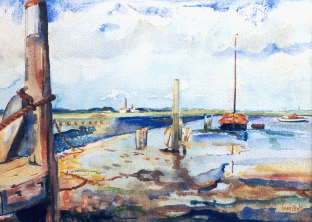 Martens G.G.  | Low tide, Schiermonnikoog, watercolour on paper 27.5 x 38.0 cm, signed l.r. and dated '46