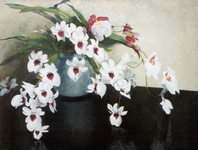 Oerder F.D.  | A still life with orchids, oil on canvas 70.1 x 90.3 cm, signed l.r.